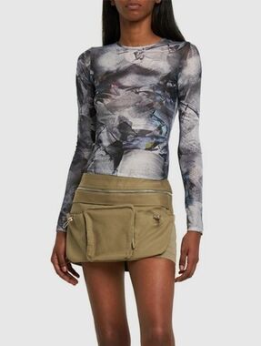 Miaou Mesh Stretch Long Sleeve T-shirt Top Newspaper Print Size Small